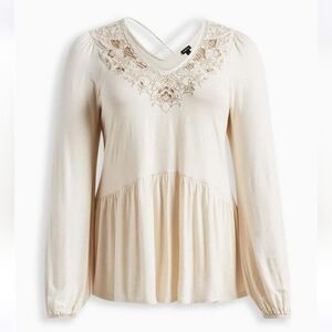 NWY, Torrid Babydoll V-Neck Embroidered Long Sleeve Top, size 0